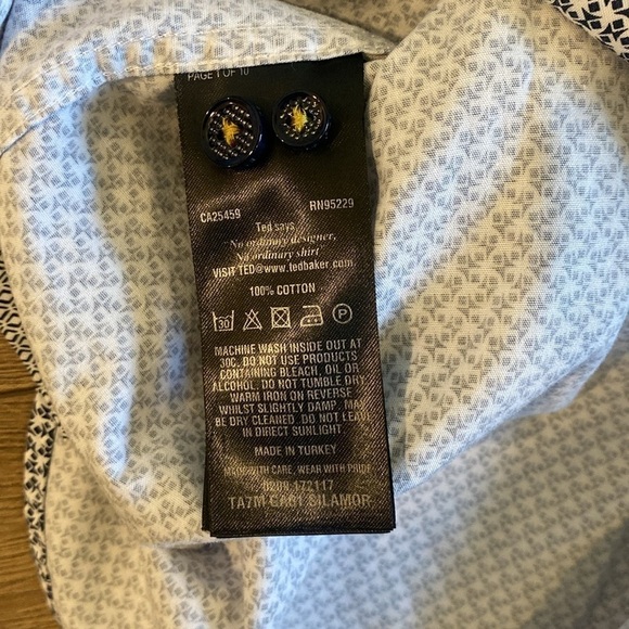Ted Baker London Blue Printed Short Sleeve Button Up Men's Size 5 US XL - Picture 6 of 7